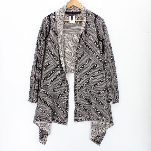 Bcbgmaxazria Cardigan Womens Black & White Geometrical Pattern Open Front Small - Picture 1 of 9
